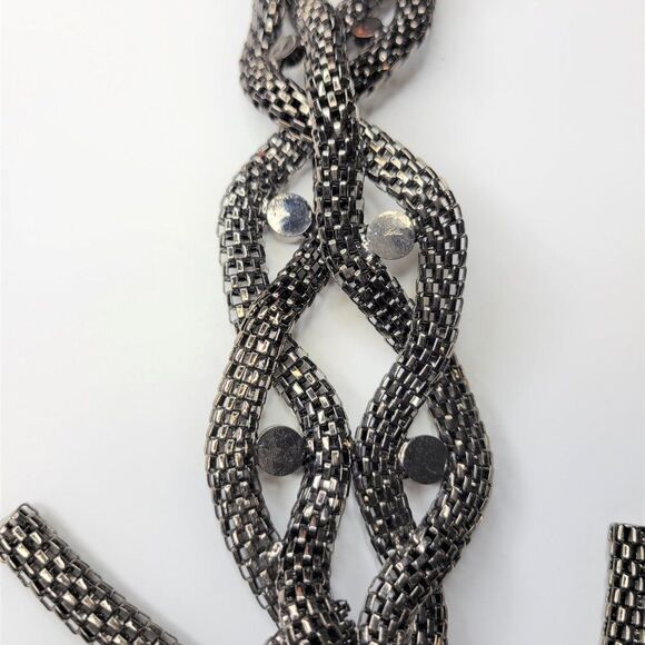 Long Hematite tone Necklace, Gunmetal Tone Two Strand Chain Necklace - Picture 12 of 16